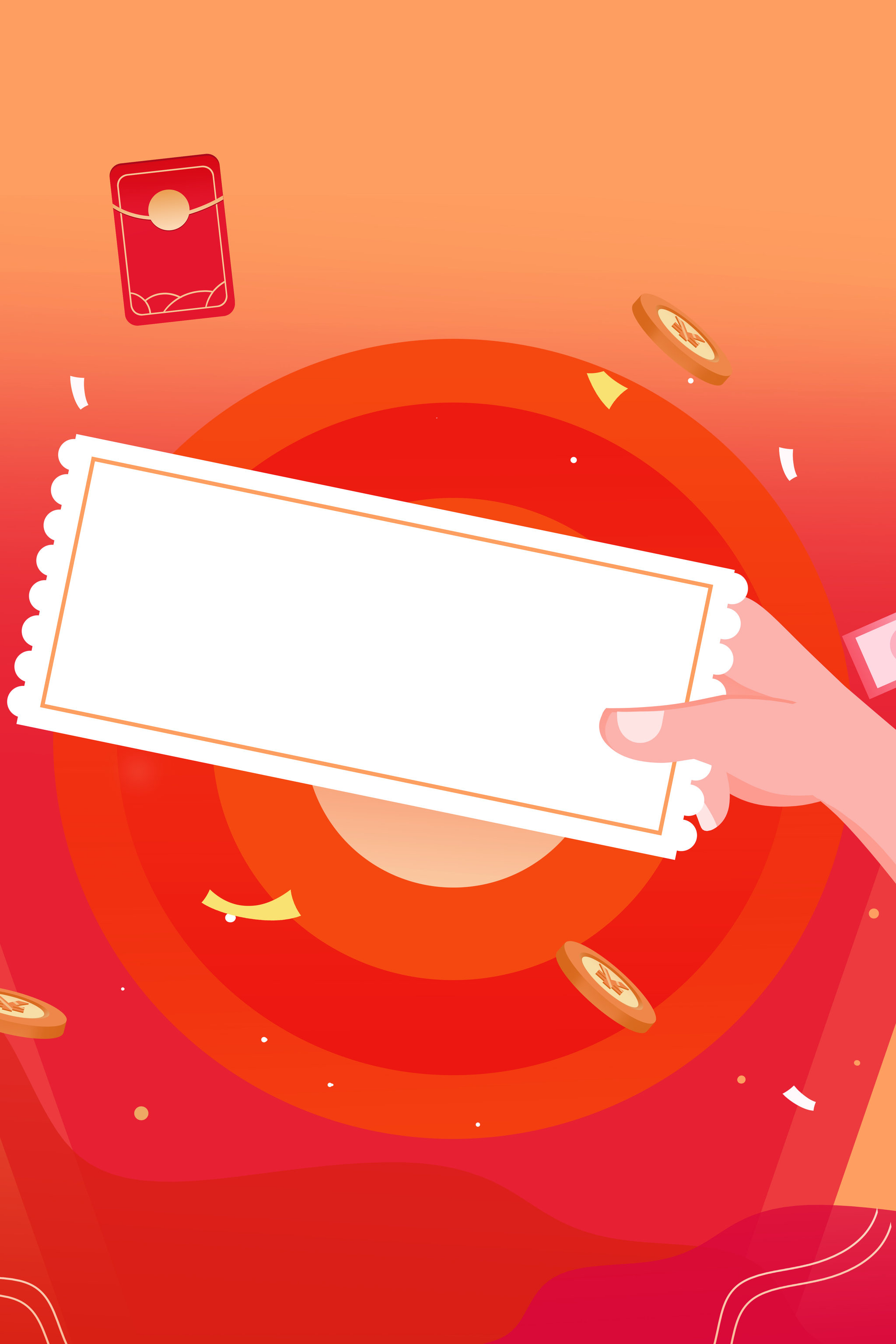 卡通手绘活动促销手持优惠券海报插画