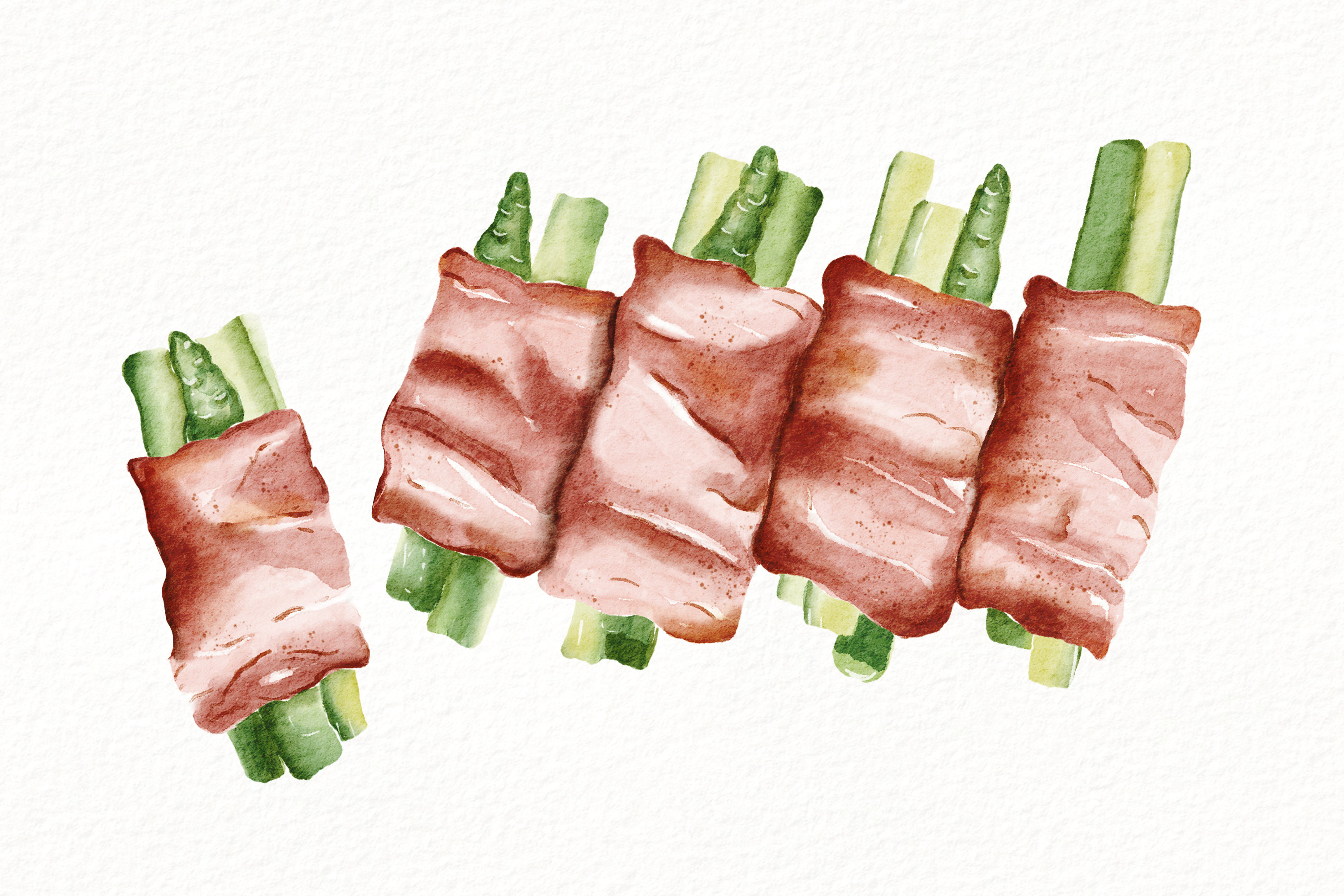 培根卷美食水彩插画
