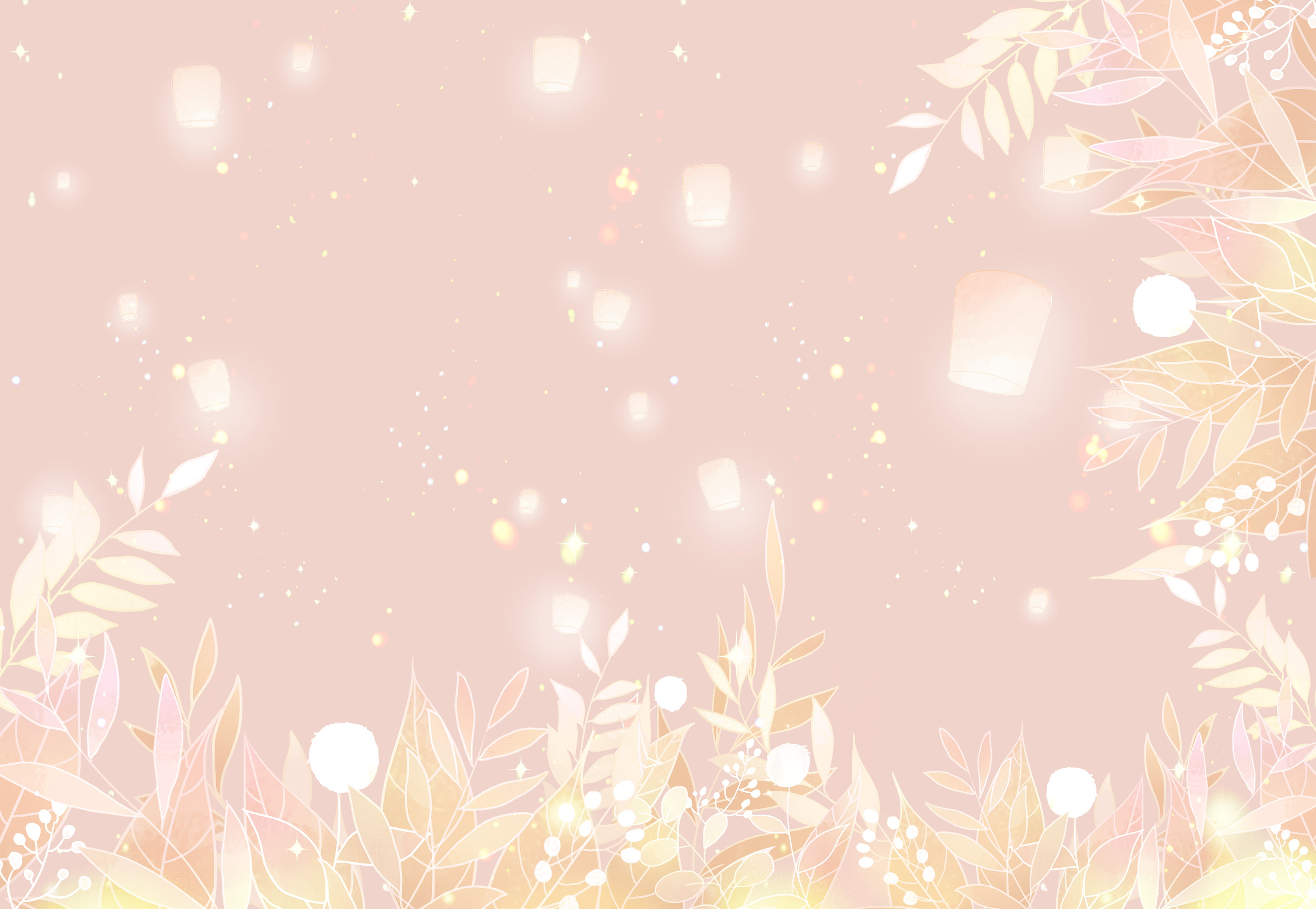 花草孔明灯梦幻粉橘色背景