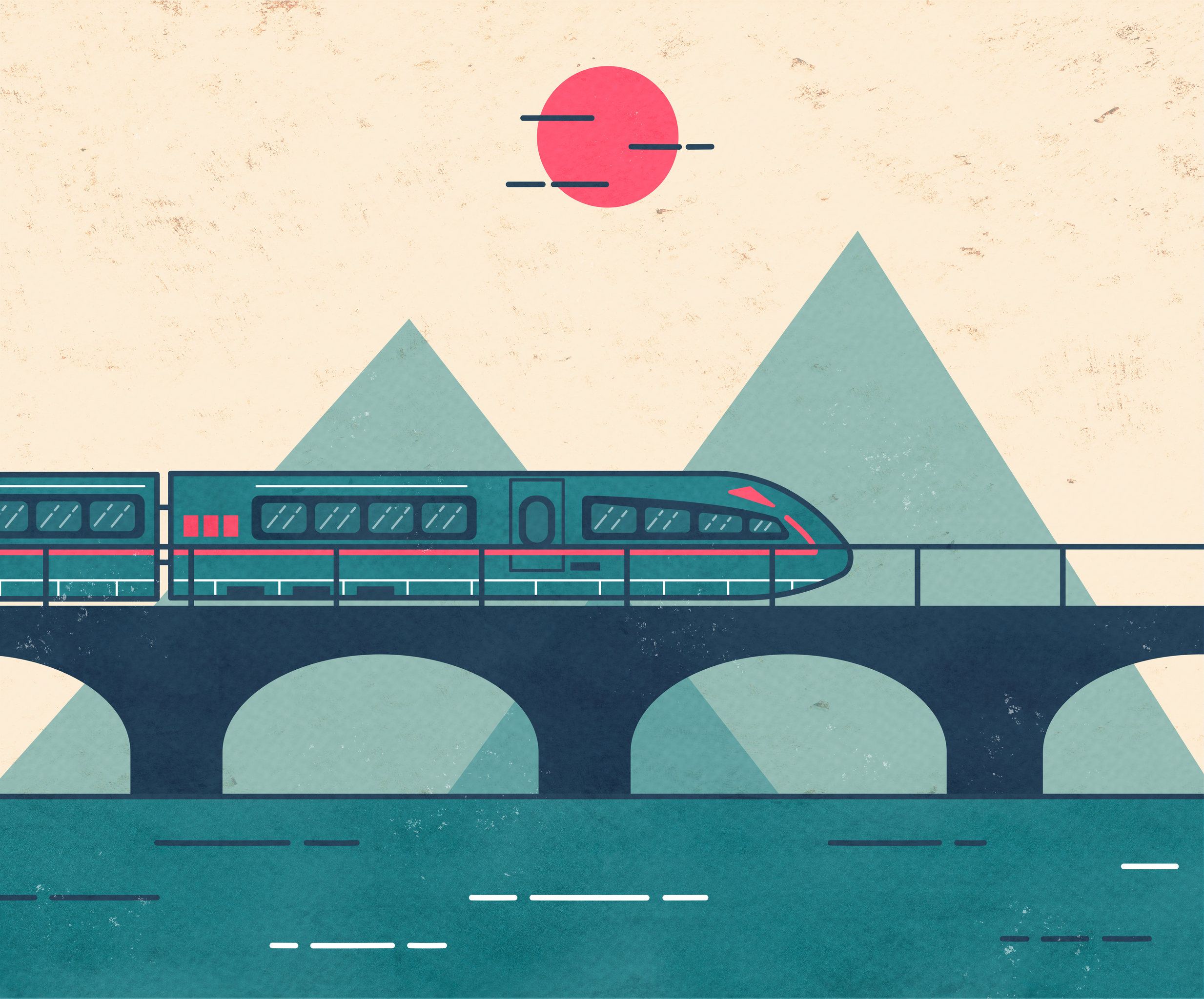 线条纹理扁平风插画--高铁