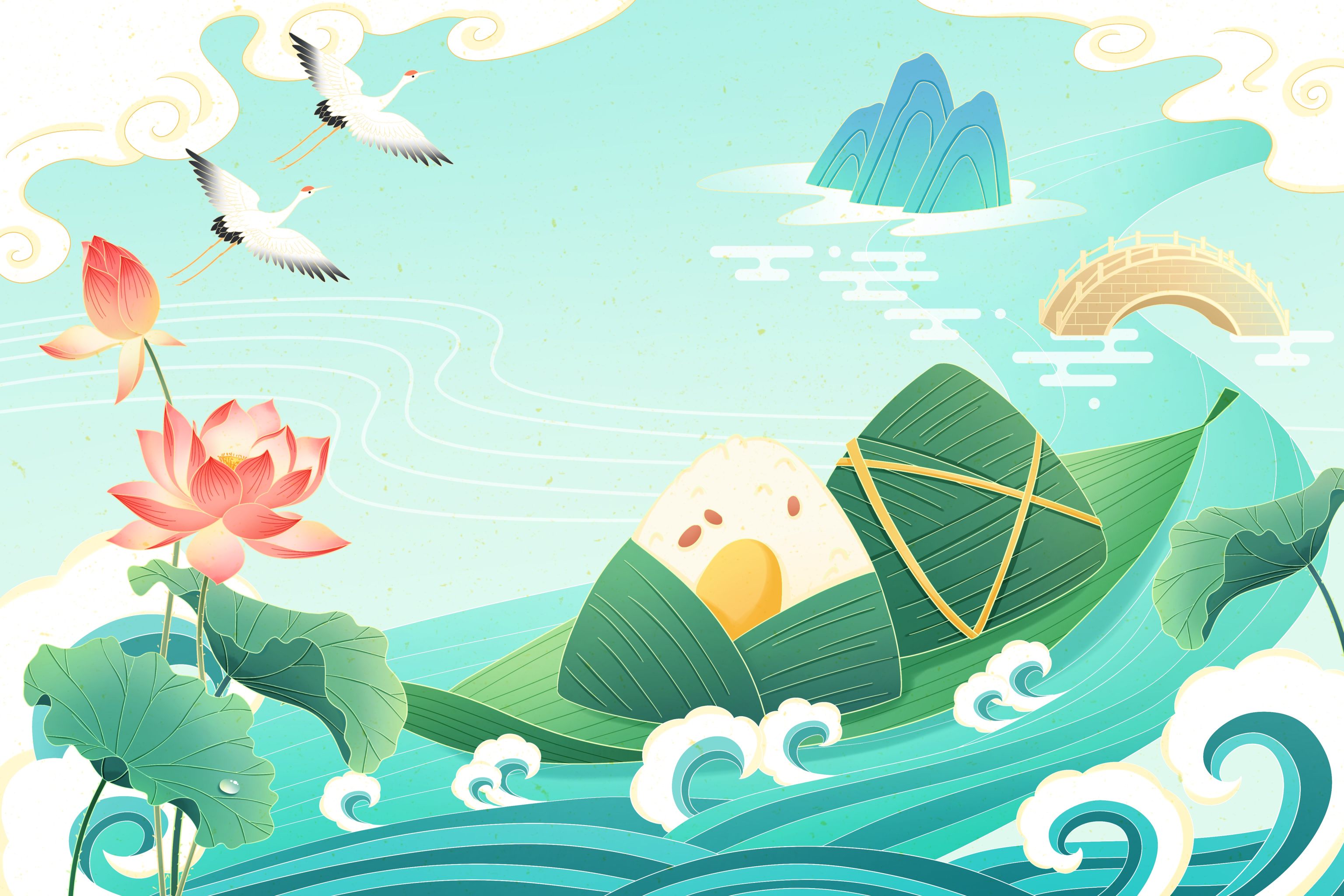 端午节粽子荷花国风插画 - 一袋方糖 - 原创作品 - 视觉中国(shijueme