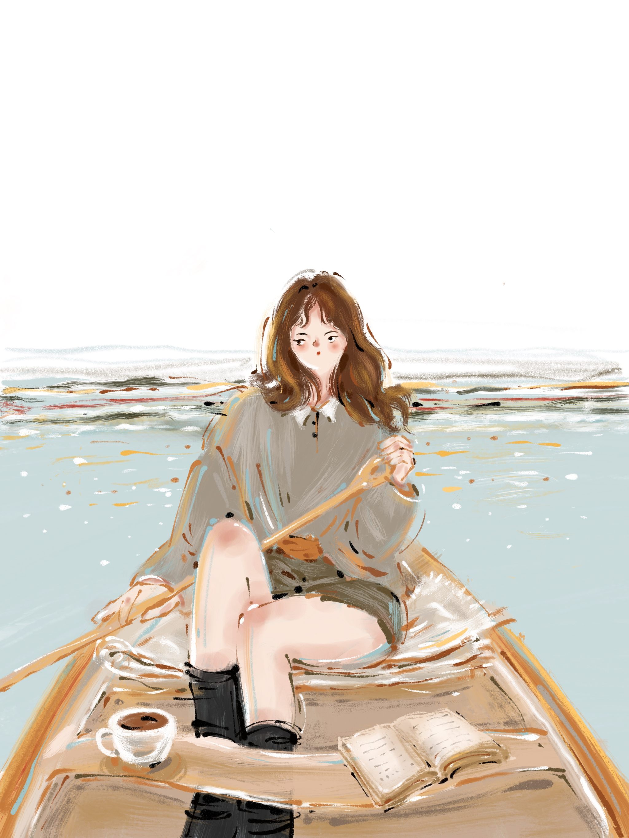 划船的女孩插画