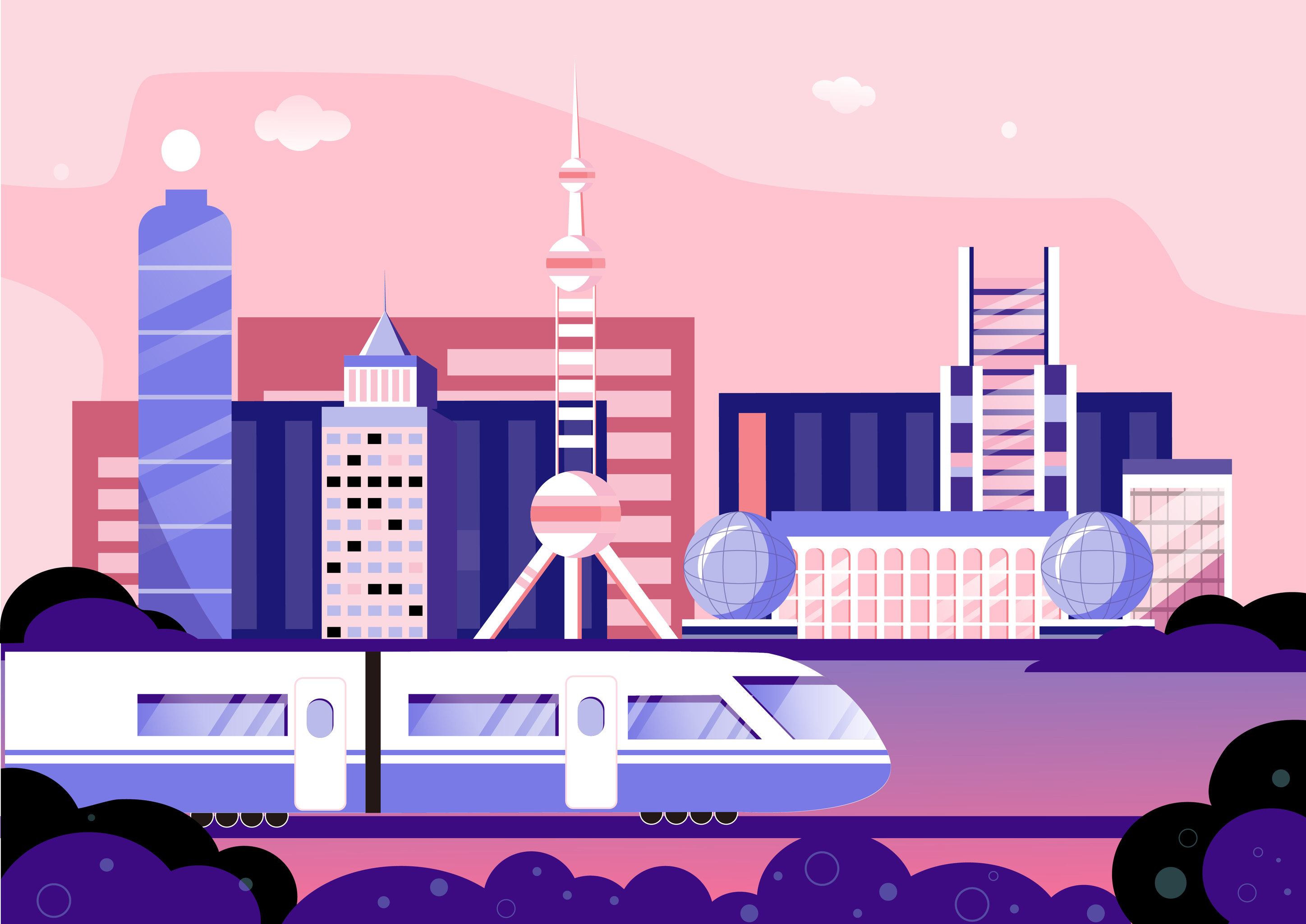 矢量上海交通地铁插画