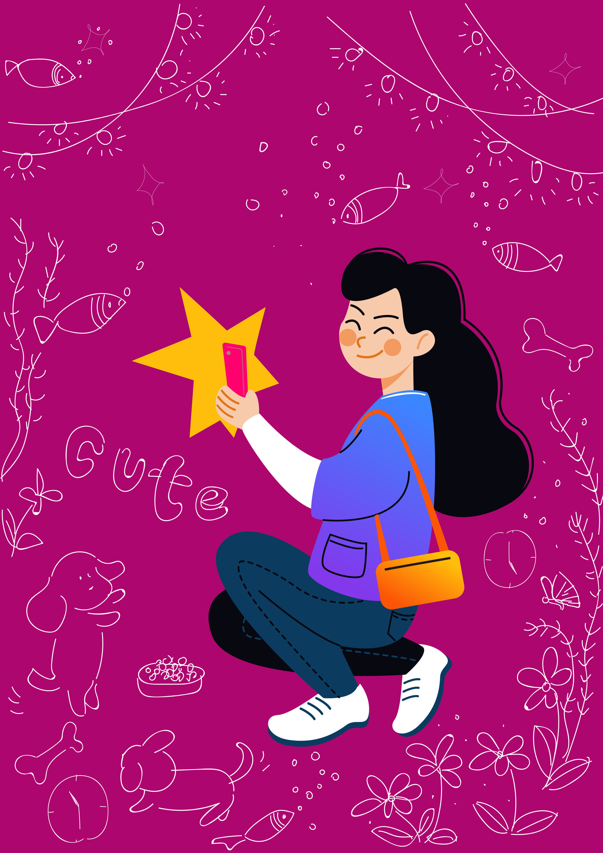 矢量插画拍照女人