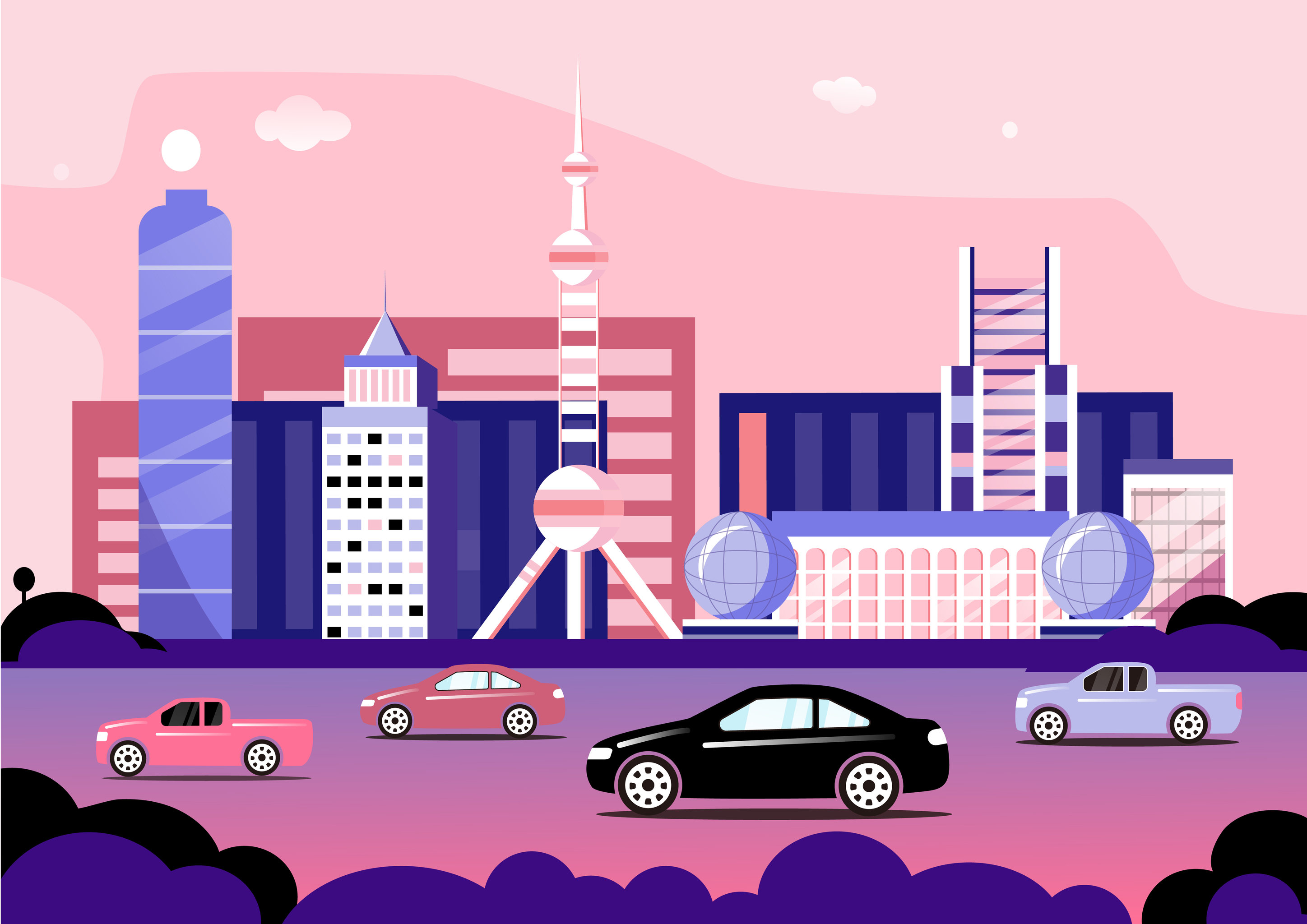 矢量上海城市交通插画