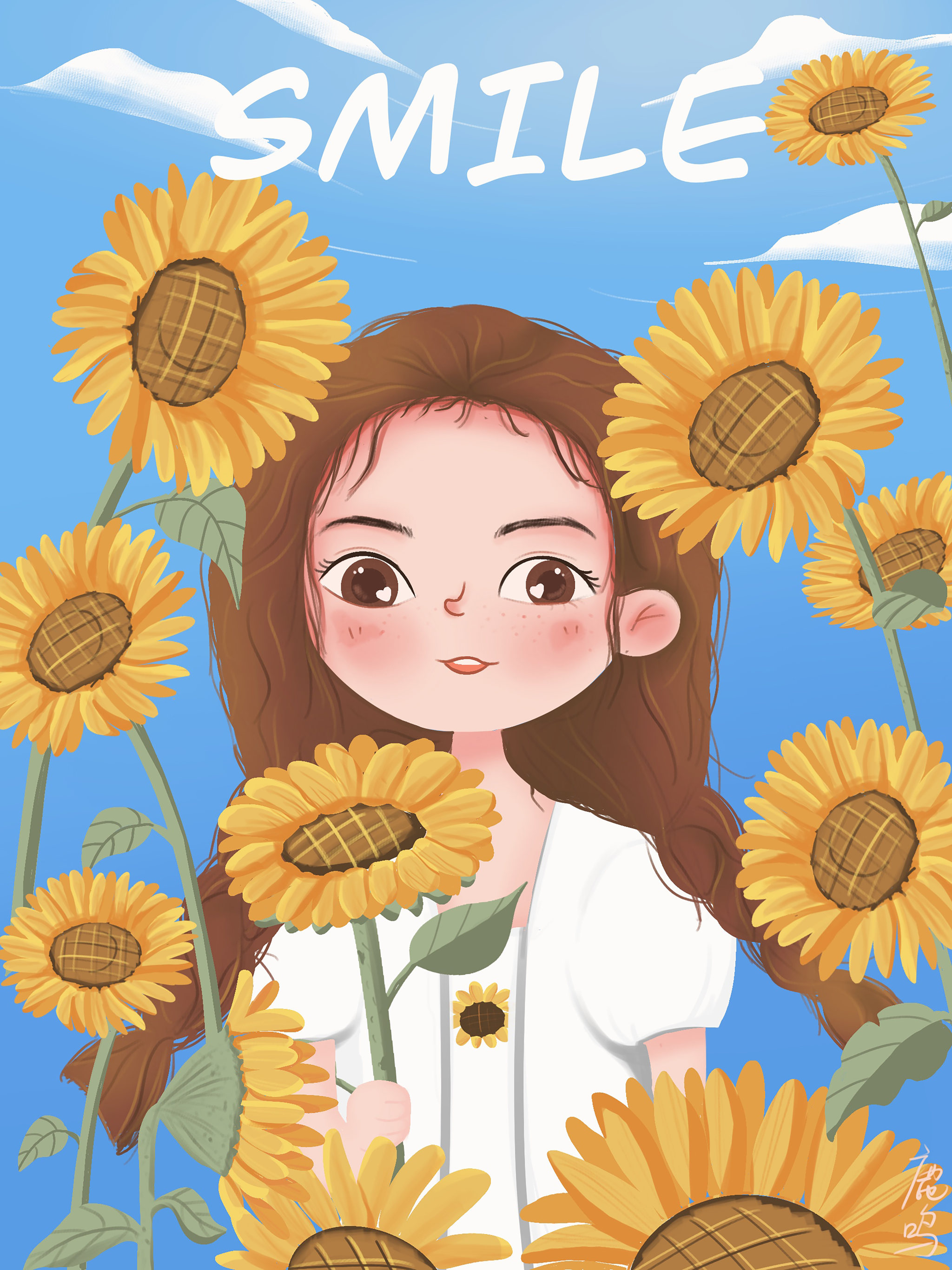 微笑的向日葵女孩儿插