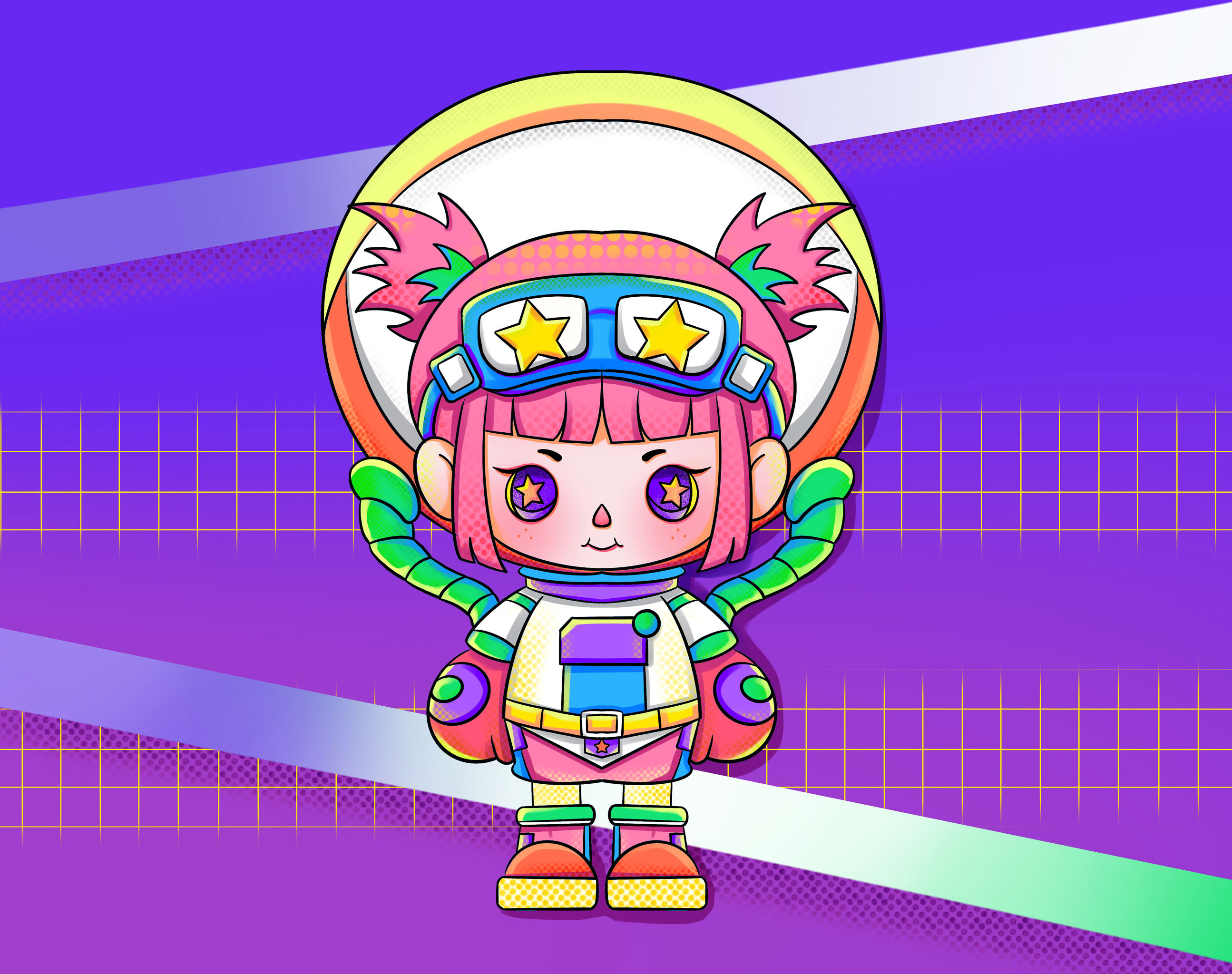 高饱和度撞色潮玩插画.