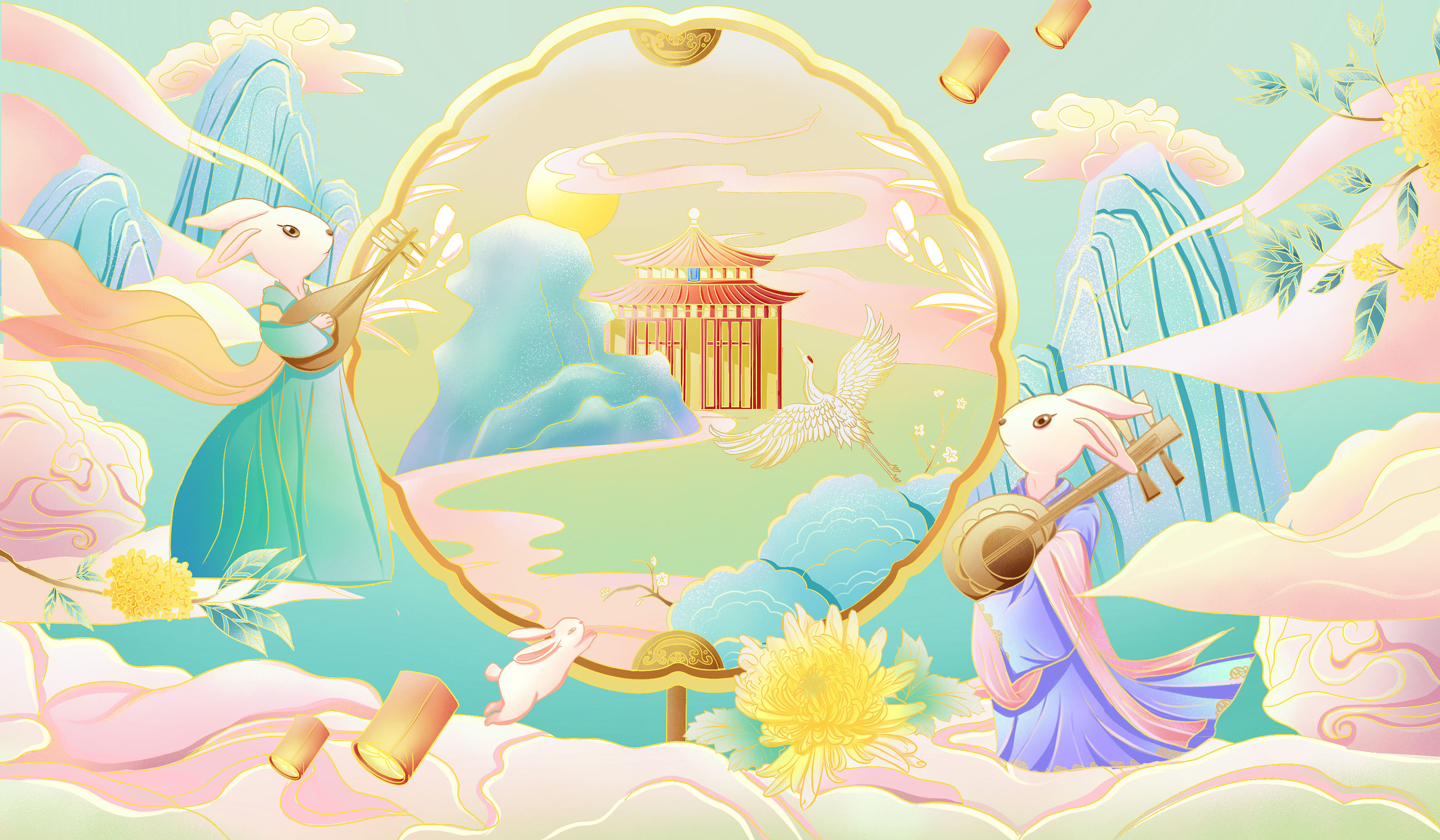 中秋国潮月饼礼盒插画 - 鹿鸣 - 原创作品 - 视觉中国(shijueme)