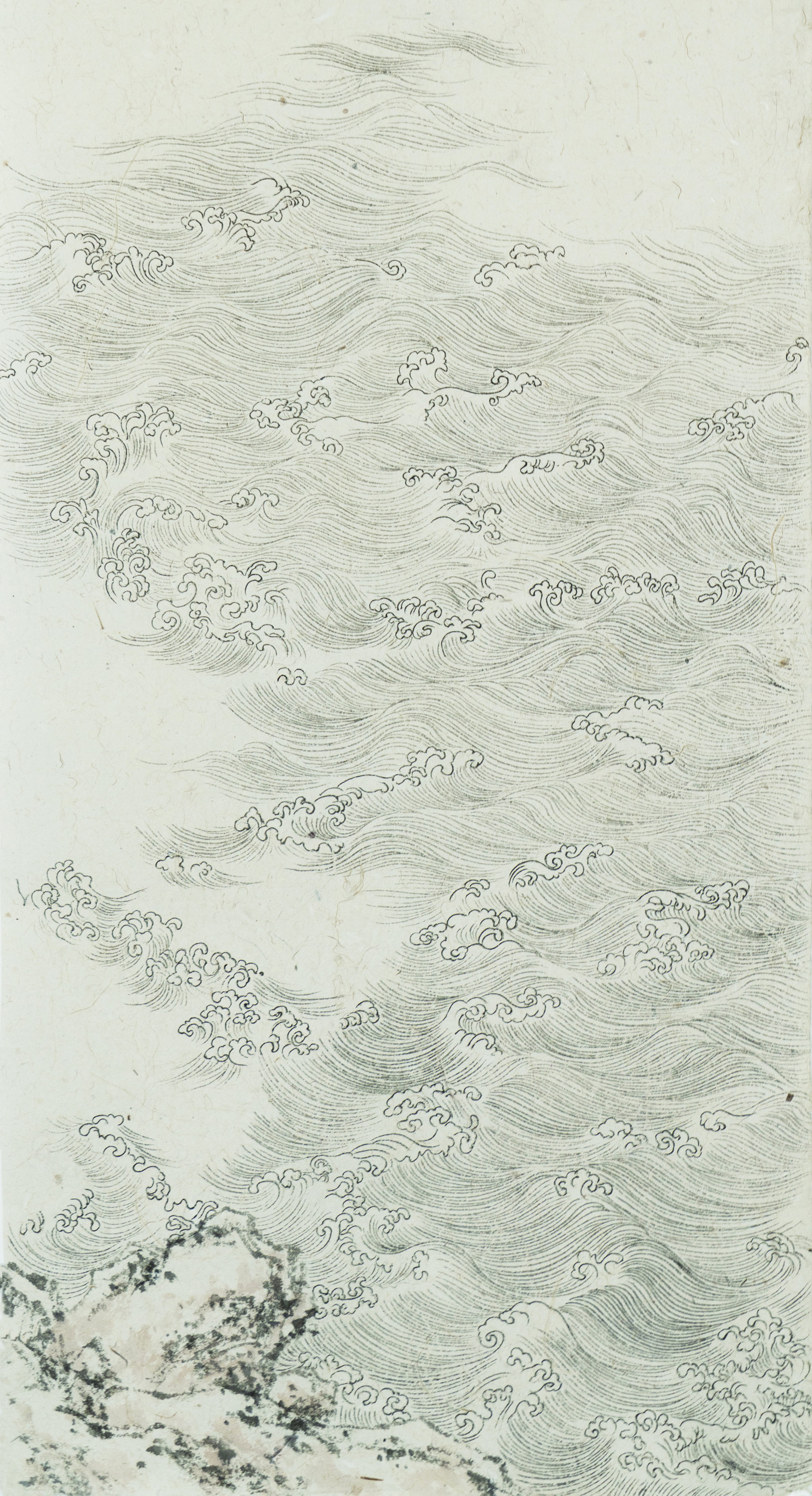 国画水墨工笔写意水图波浪纹样条屏