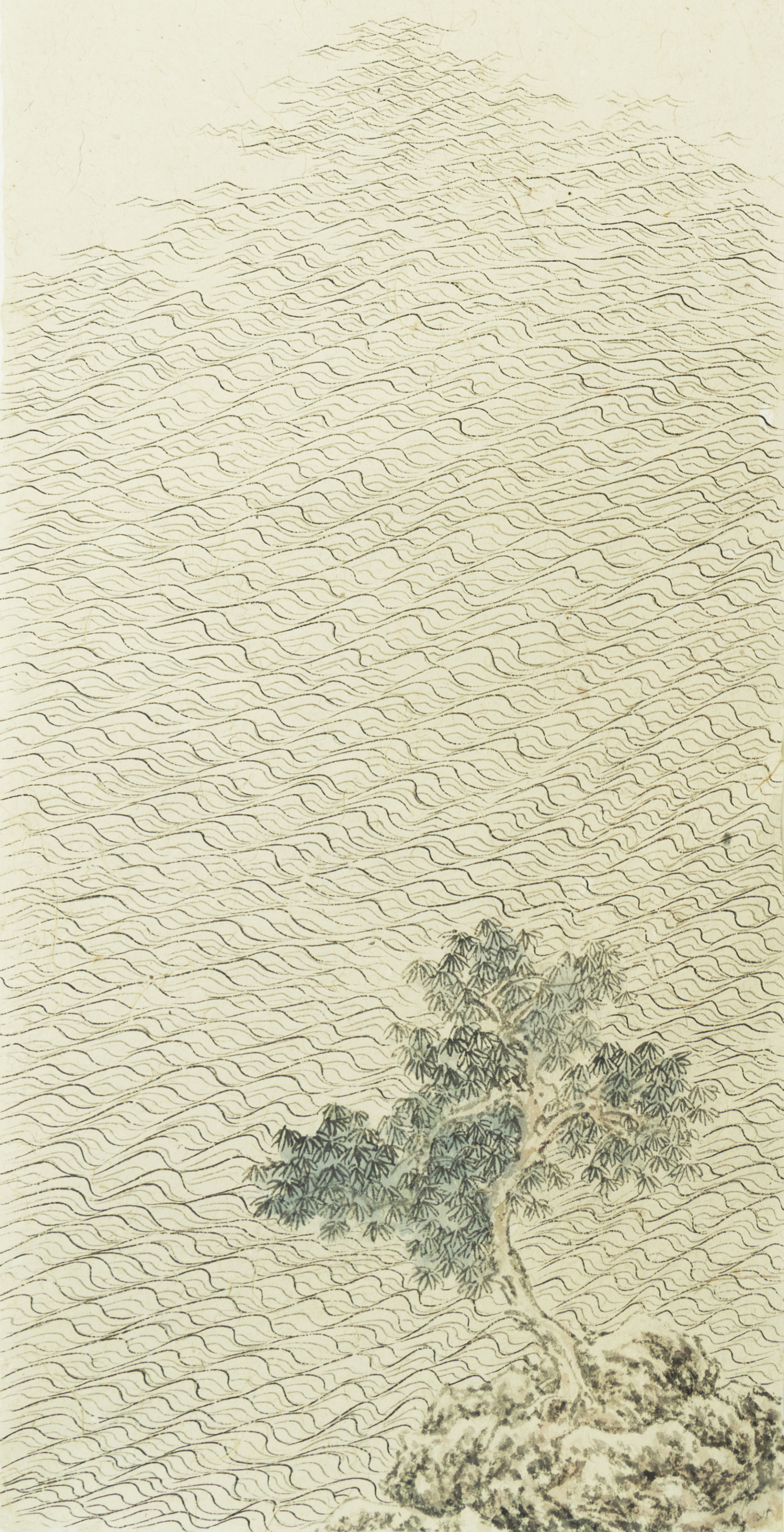 国画水墨工笔写意水图波浪纹样条屏