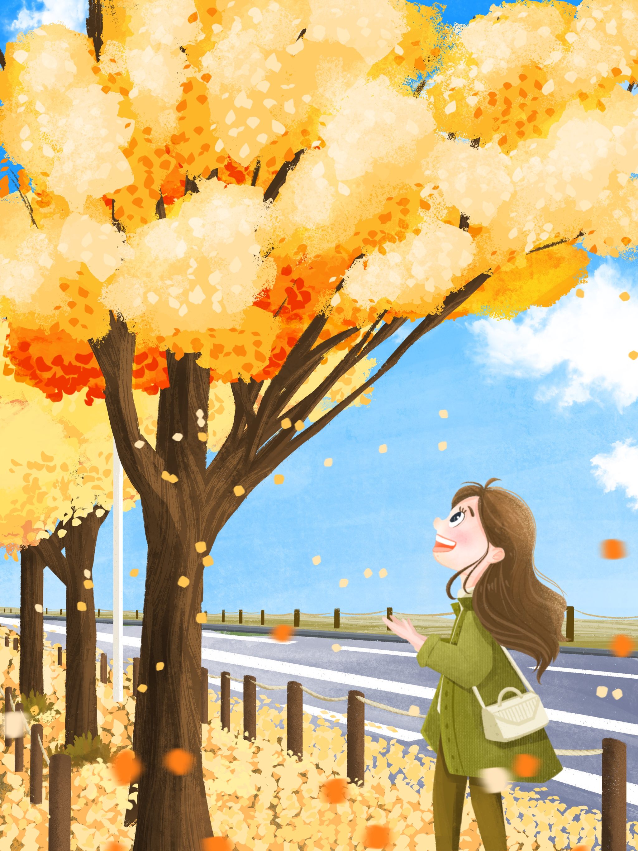 人物户外风景季节插画