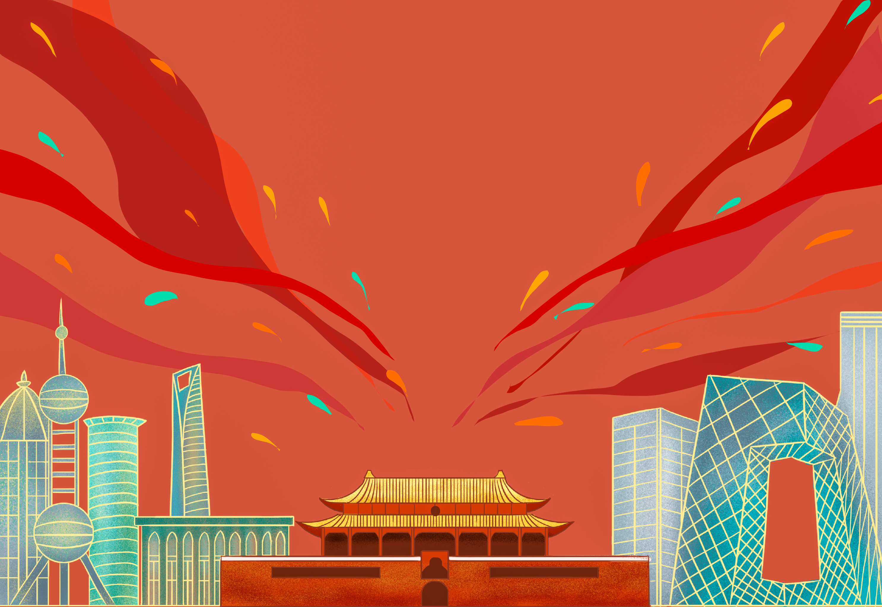 国庆中国风传统插画背景