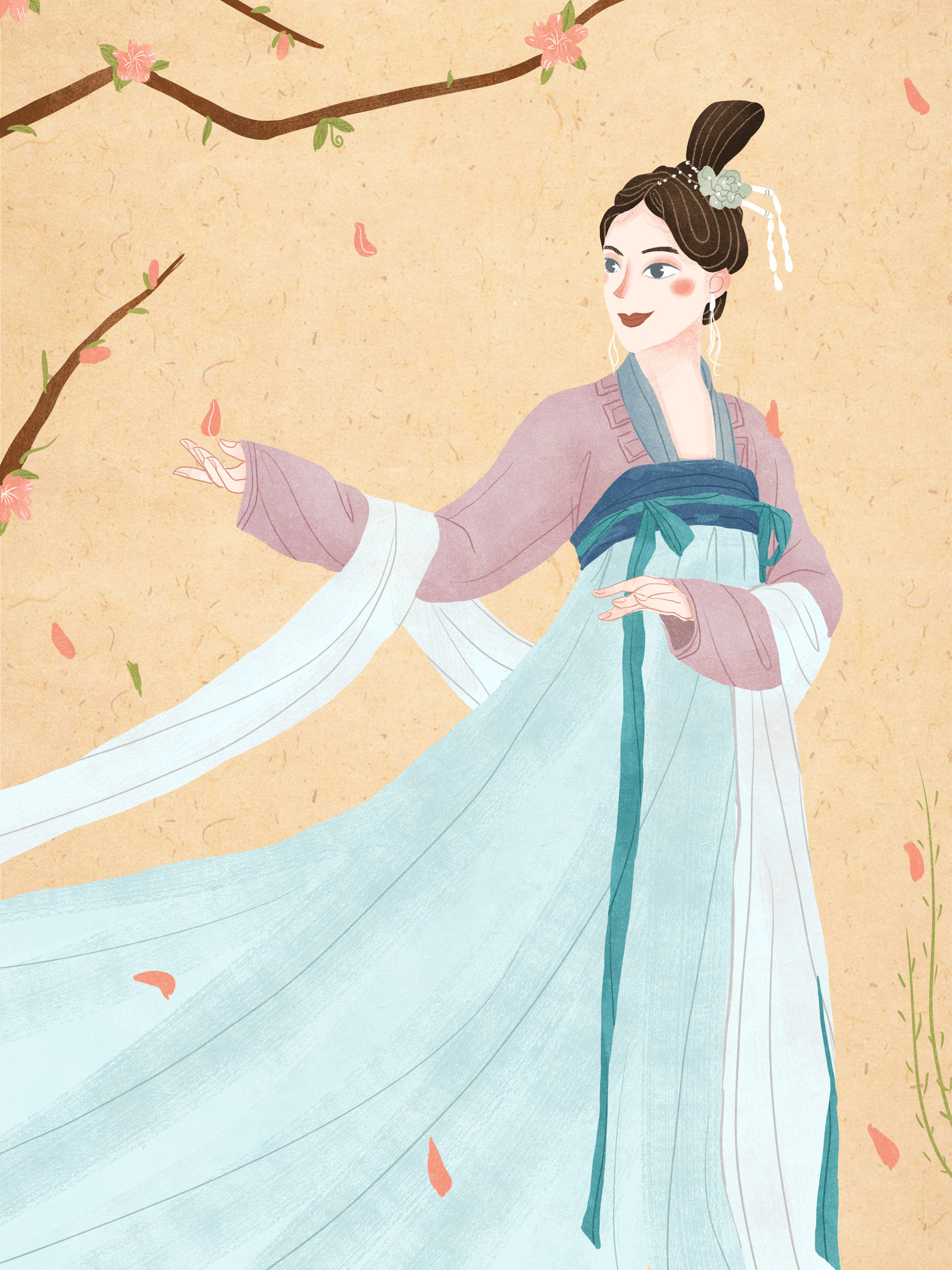 古风美人桃花落赏花