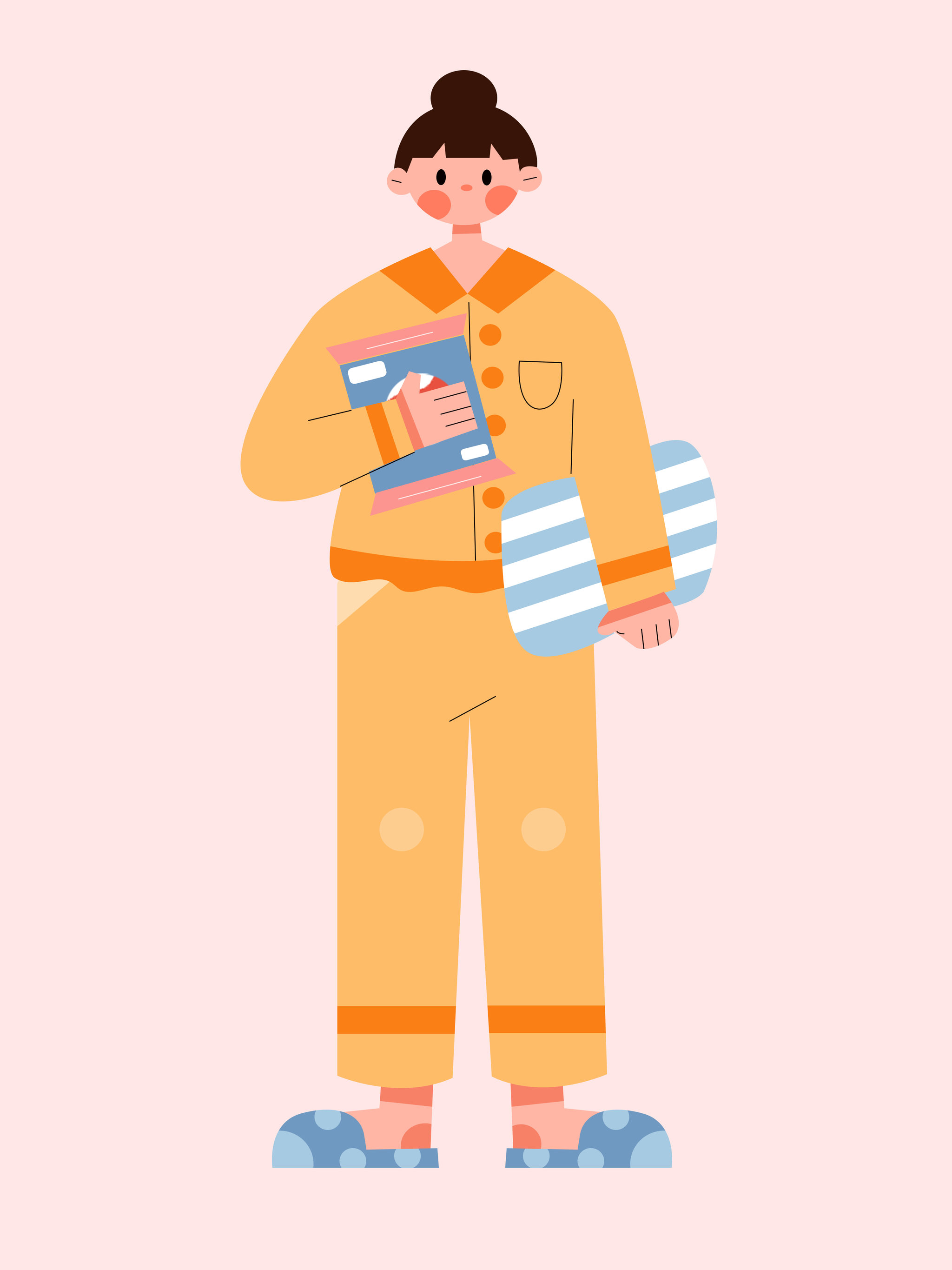 扁平风格人物素材之宅家女孩