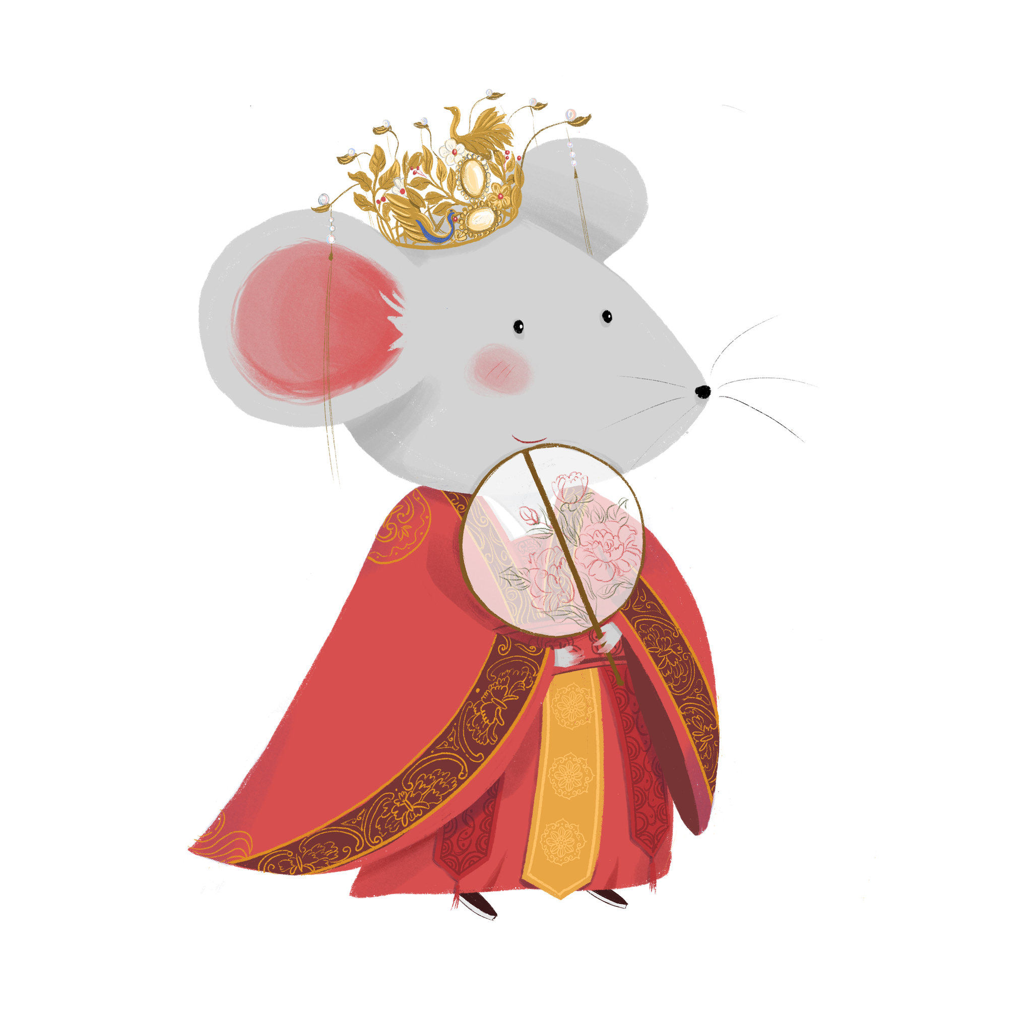 一只穿着红色中式结婚礼服可爱小老鼠新娘