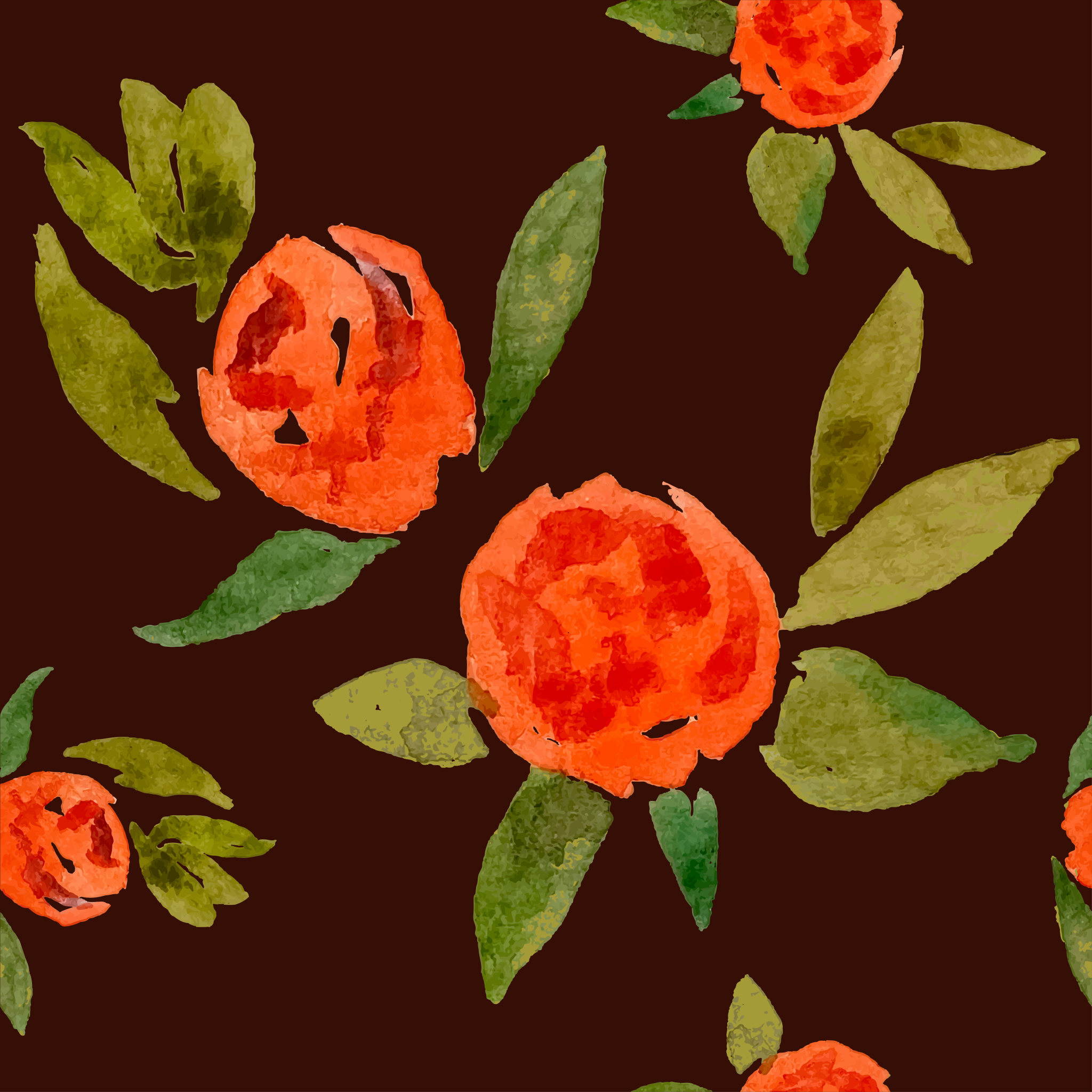 玫瑰式样四方连续纹样纺织品复古叶子水彩丝巾图案