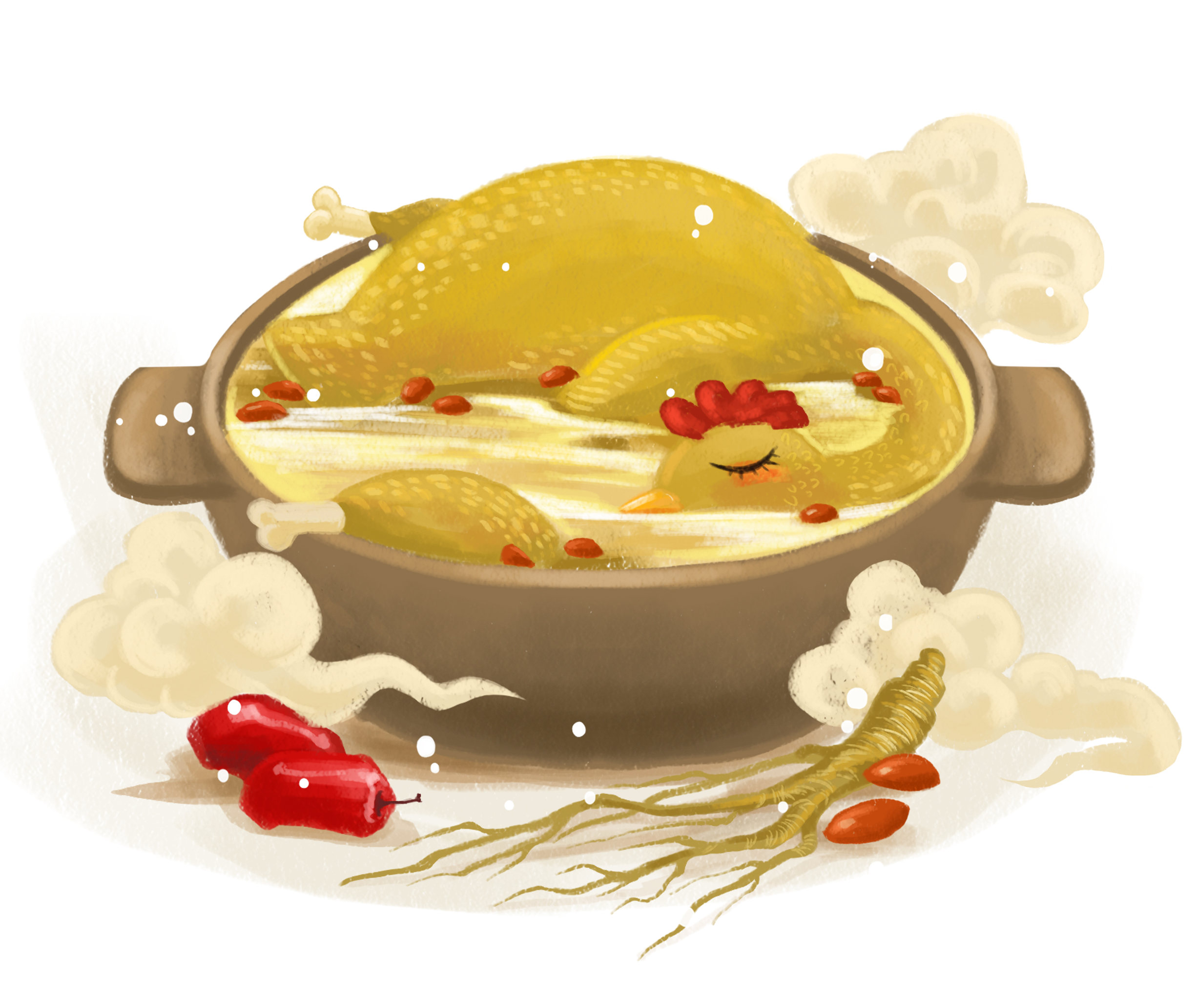 广州老火煲鸡汤人参红枣养颜美容料汤靓汤