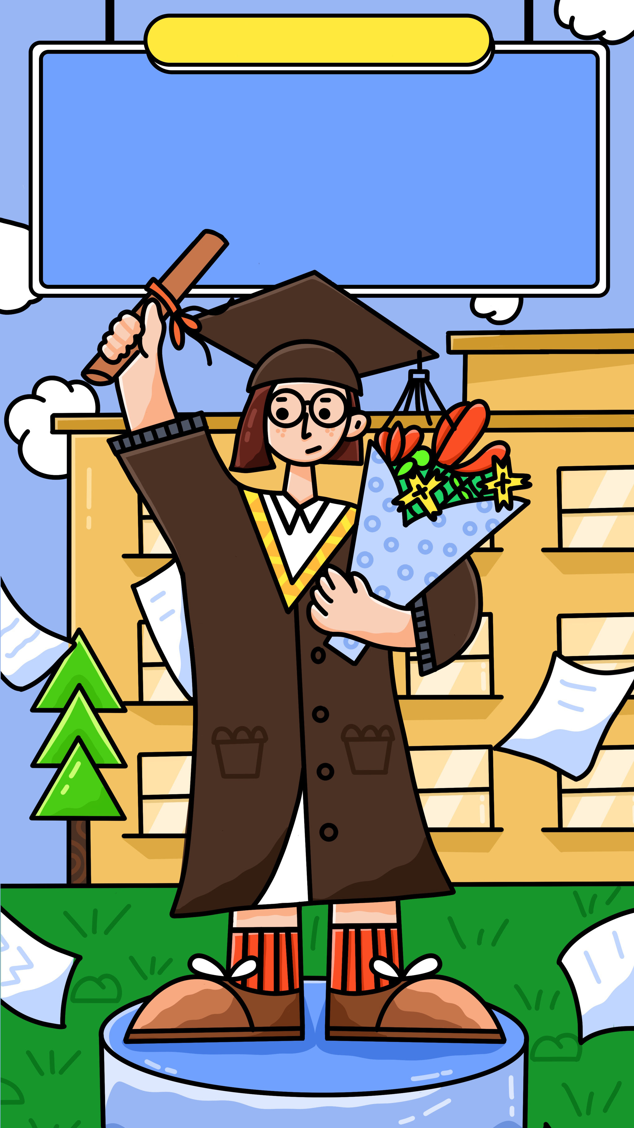 女孩学士服毕业插画 - 甜甜玉 - 原创作品 - 视觉中国(爱视觉)