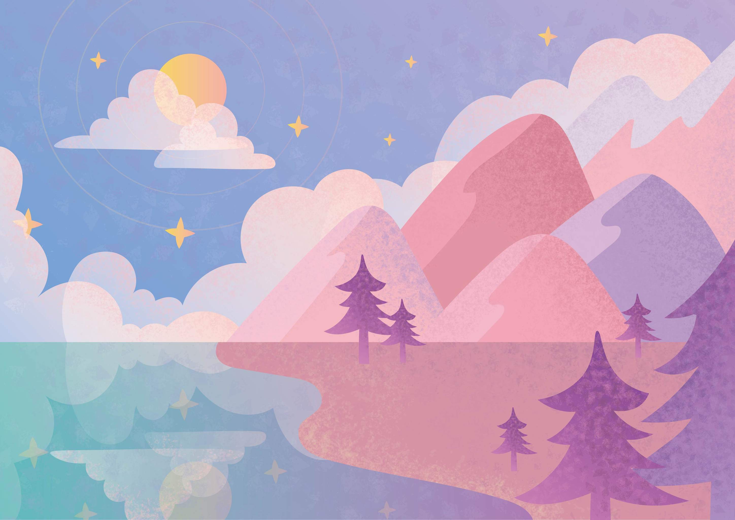 唯美扁平风山川河流星辰插画 - 珞戟 - 原创作品 - 视觉中国(shijueme