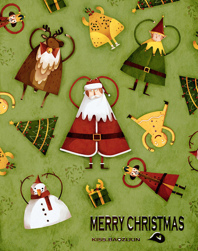 赶制的圣诞节主题的插画设计,给你冬日满满的爱心哦